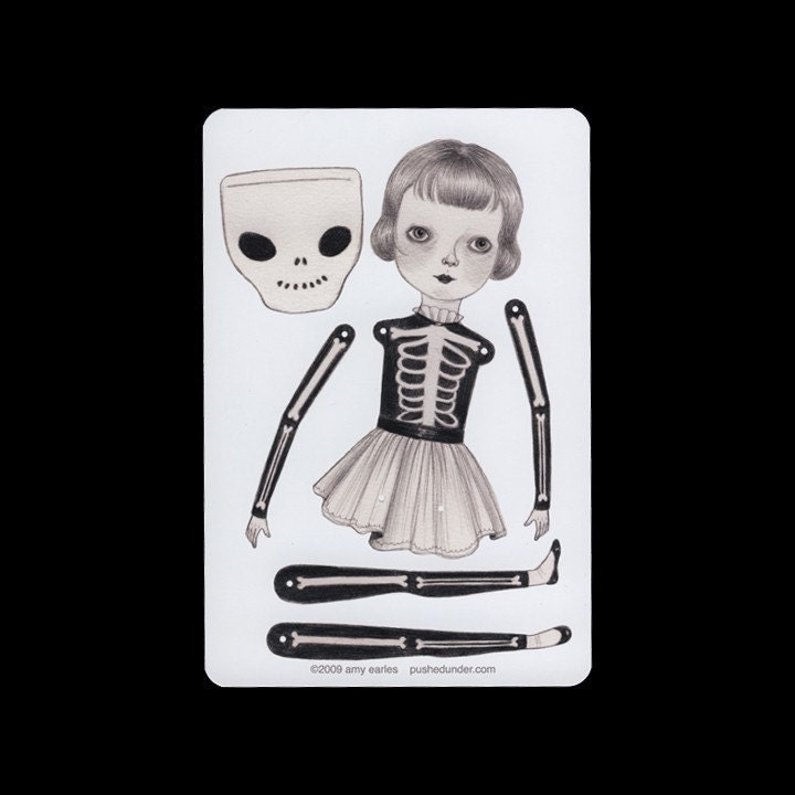 Skeleton suit - articulated paper doll set with 4 silver brads