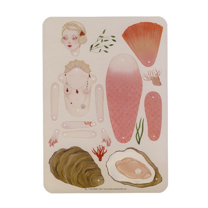 Fig. 1 Lost Pearl - articulated paper doll set with 11 silver brads