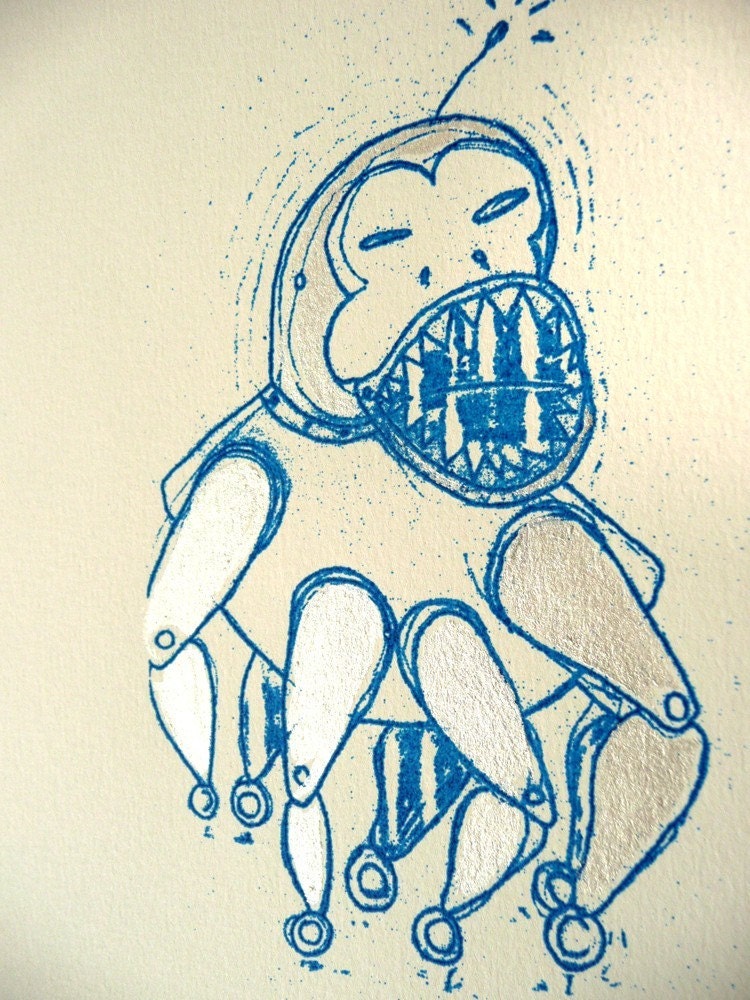 Gocco Spider Monkey Robot with handpainted gouache detail