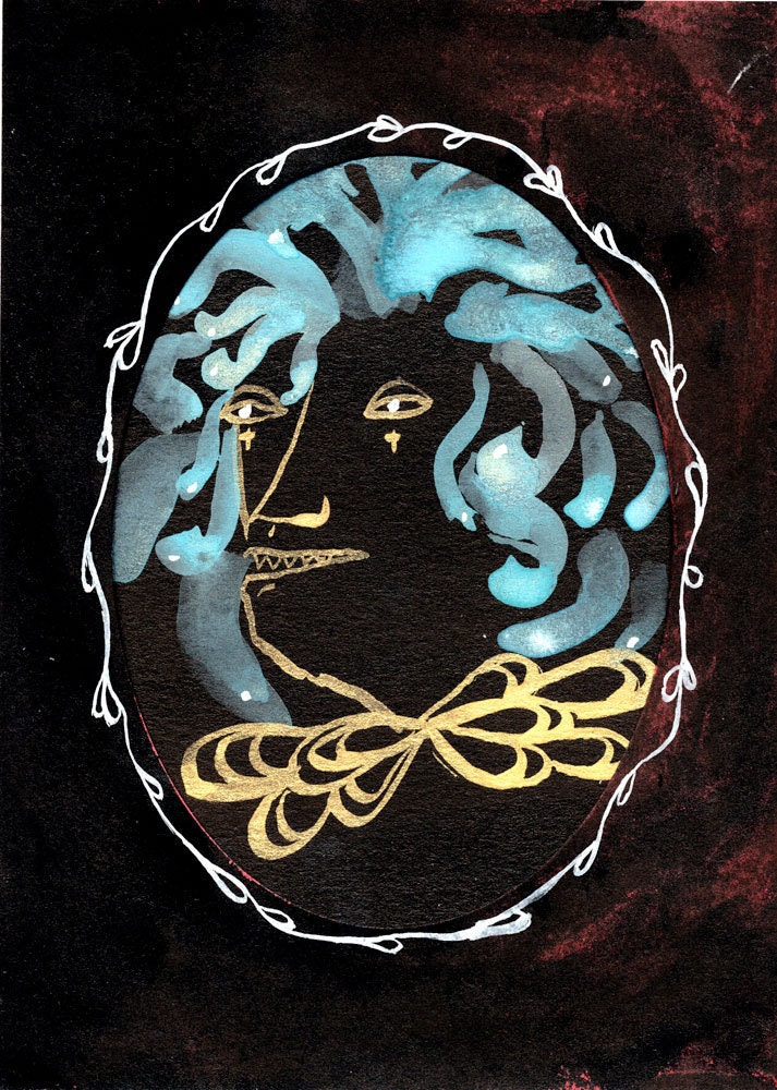 Medusa Original Painting in Oval Window Card