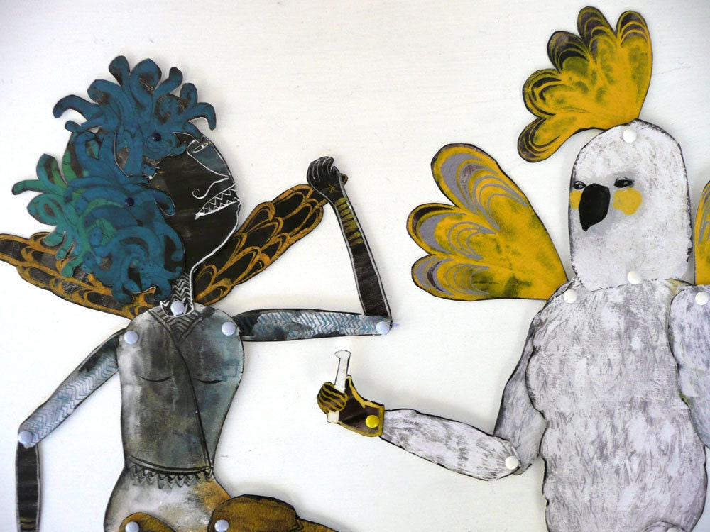 Cockatoo Papageno DIY Articulated Paper Doll with brads / Hinged Beasts Series