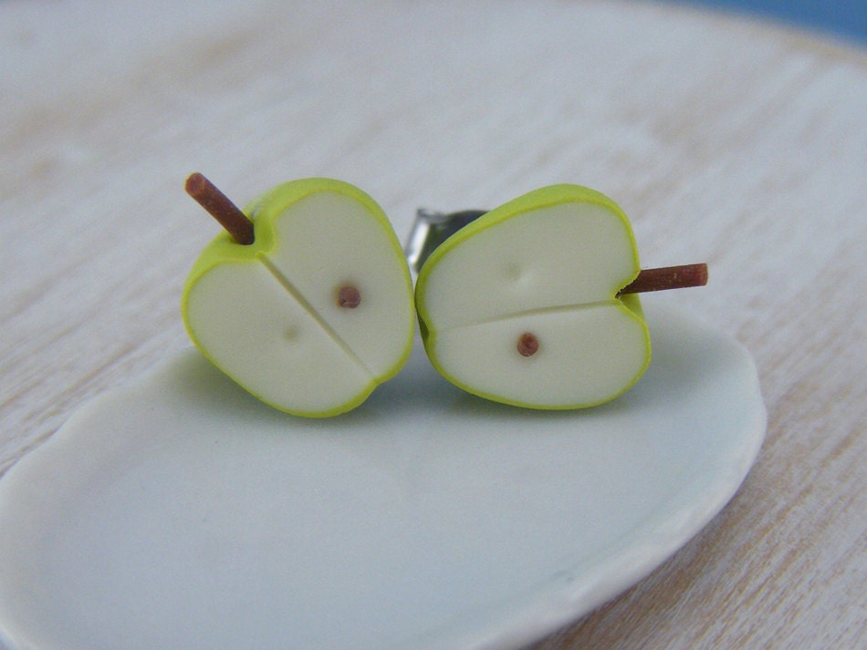 Granny Smith Apple - Studs / Post Earrings