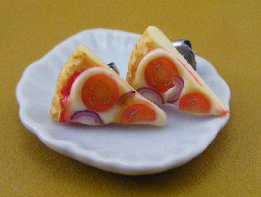 Tomato and Onion Pizza - Studs / Post Earrings