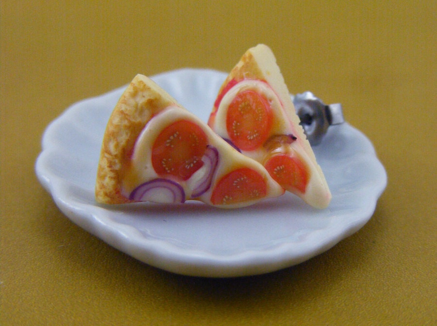 Tomato and Onion Pizza - Studs / Post Earrings