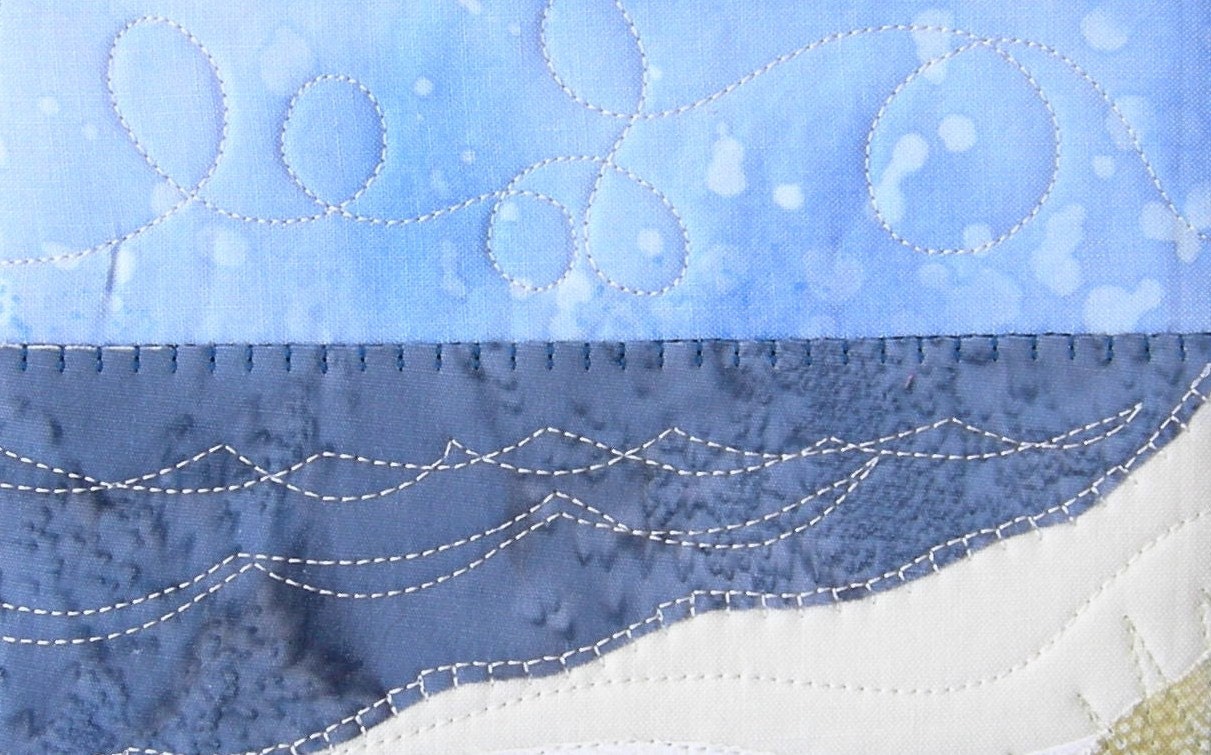 Beach Postcard, Quilted Fabric Postcard Art Quilt, Frameable Art
