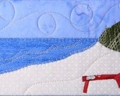 Fabric Postcard Art Quilt,Beach Landscape Mini Applique Art Quilt