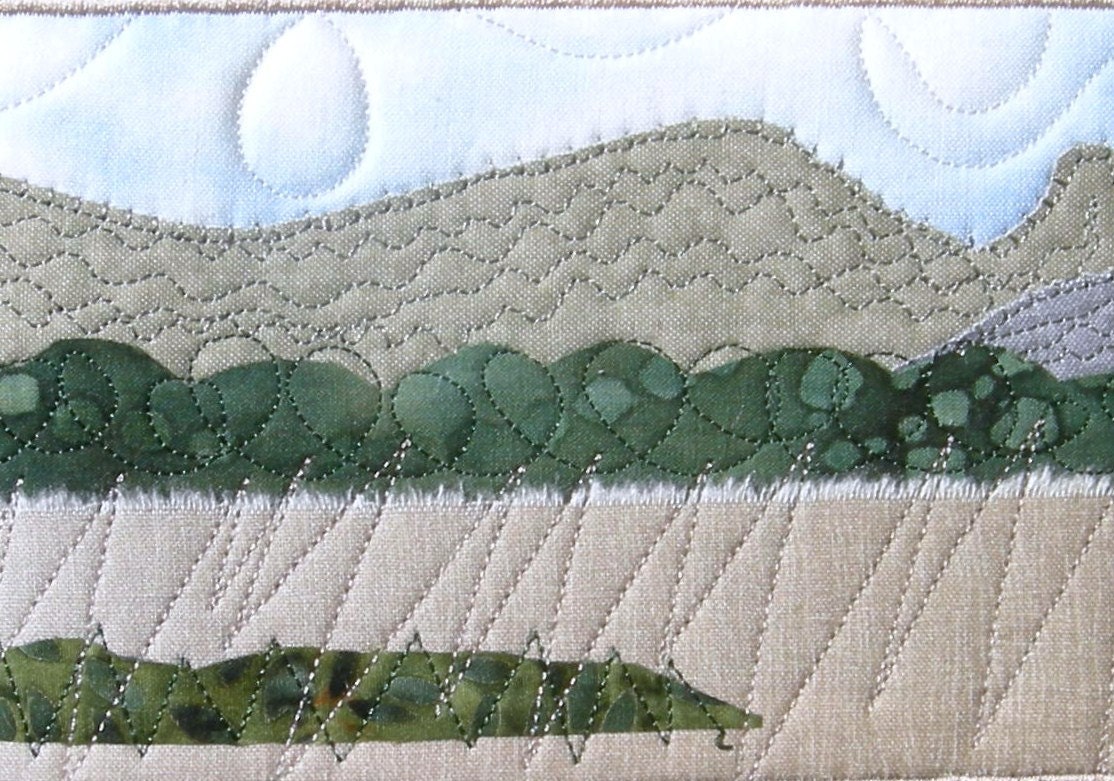 The West Landscape Quilted Fabric Postcard Art Quilt- Wichita Mountains Wildlife Refuge