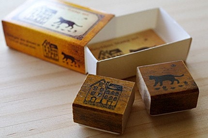 NEW - Matchbox Style Stamp Set - House and cat