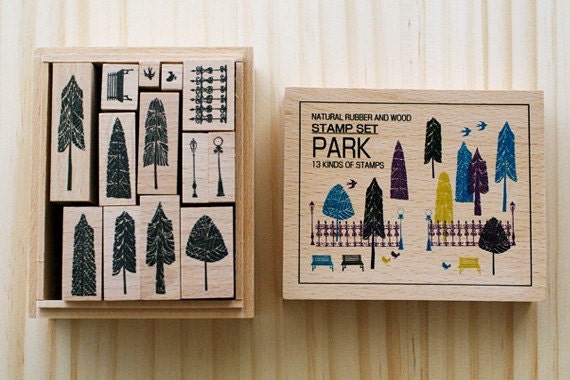 NEW - Wooden boxed - Park Stamps