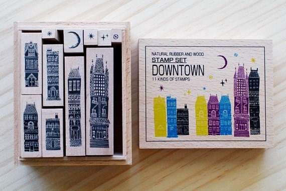 NEW - Wooden boxed - Downtown Stamps