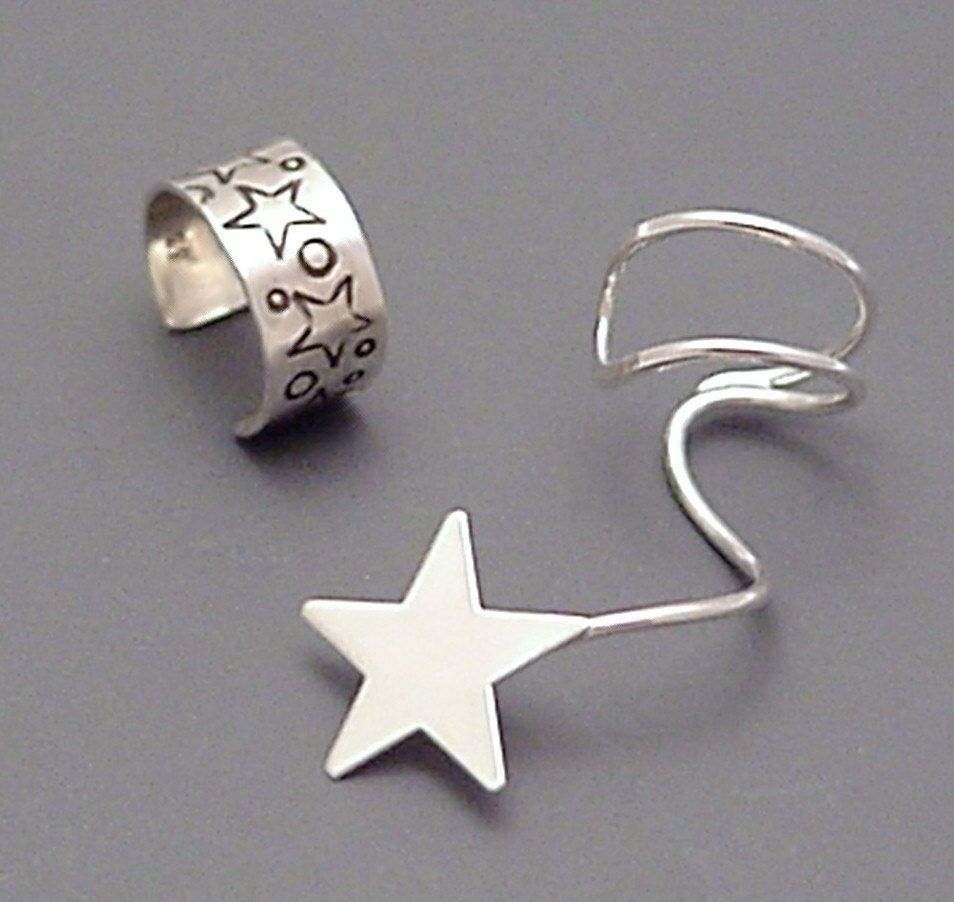 Sterling Stars EAR CUFF PAIR - Stars Silver Asymmetrical Ear Band Wrap Earwear
