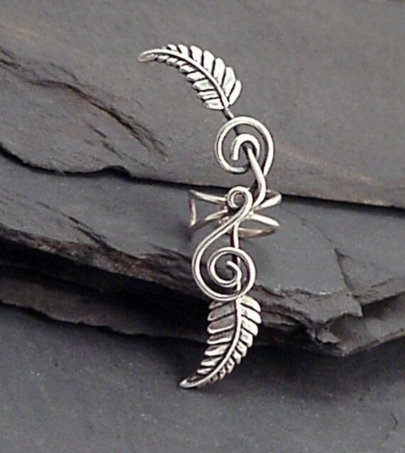 Sterling Leaf EAR CUFF - TENDRILS - Silver Spiral Handcrafted Ear Wrap Earwear