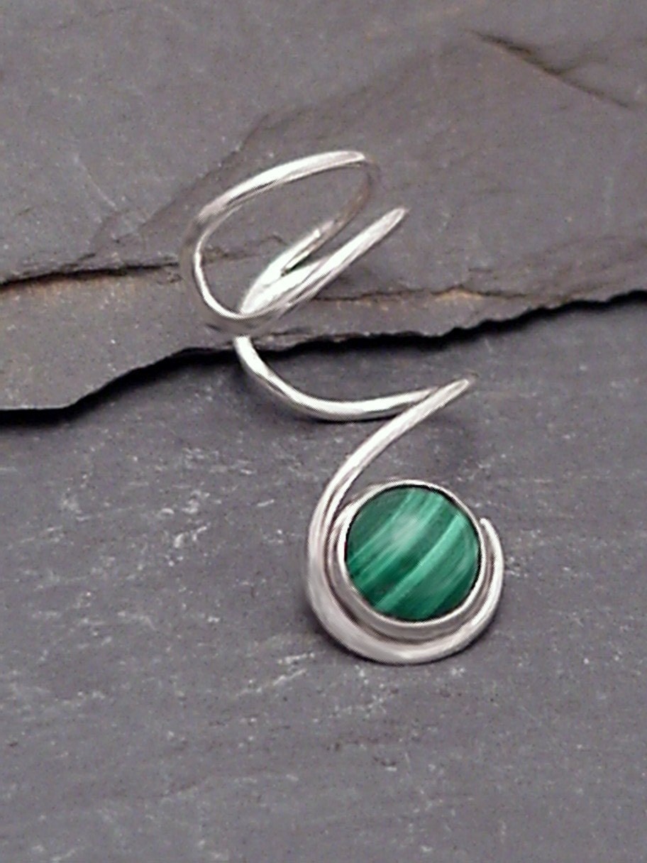 Sterling Malachite EAR CUFF - Silver Sidewinder Ear Cuff