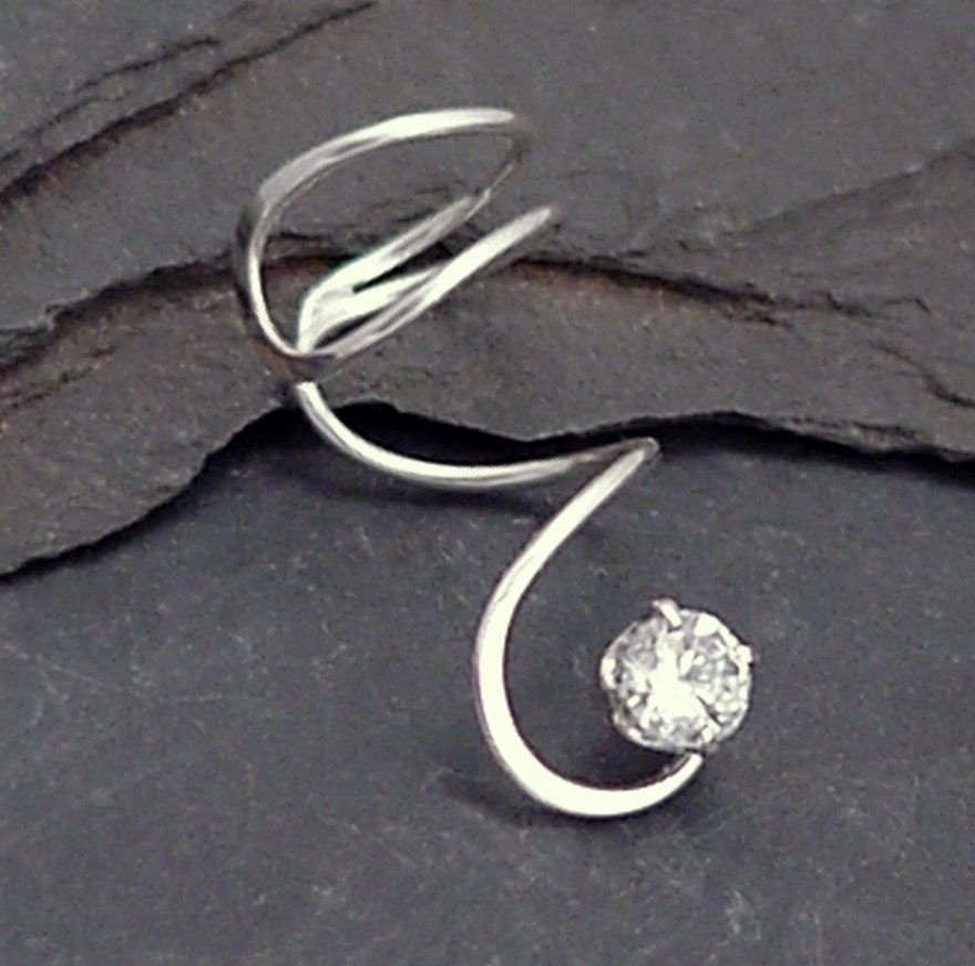 Sterling  CZ Ear Cuff - SPIRAL SPARKLE - Handcrafted Silver with Cubic Zirconium