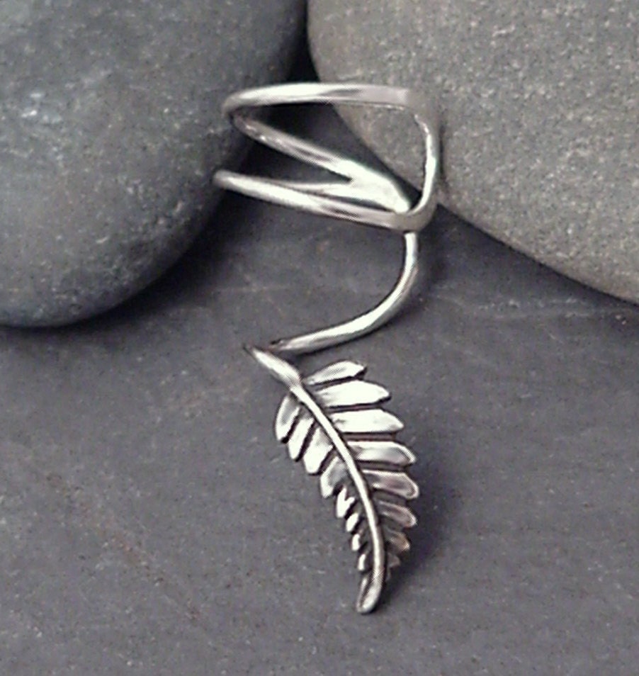 Silver Leaf EAR CUFF - "New Leaf" Swirly Sterling Silver Ear Cuff for RIGHT ear
