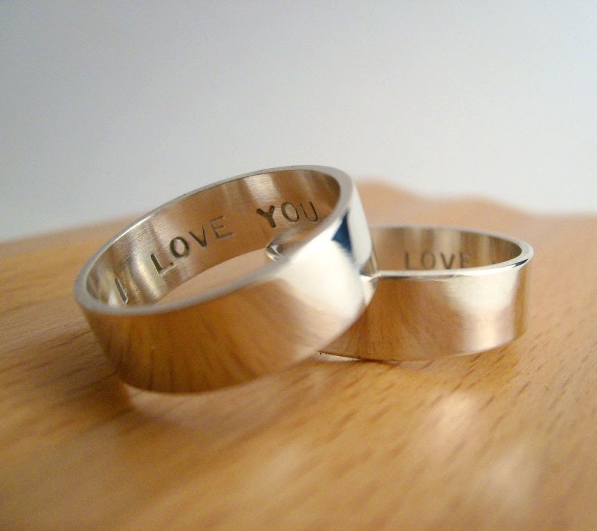 Secret Promise Rings -- Custom TWO ring SET -- Your Sentiments, Your Sizes - block letter font