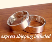 Includes EXPRESS Shipping: Secret Promise Rings -- Custom Personalized TWO ring SET - Sterling Silver with Block letter font