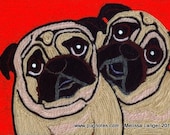 Yarn Painting Print - Snuggle Pugs