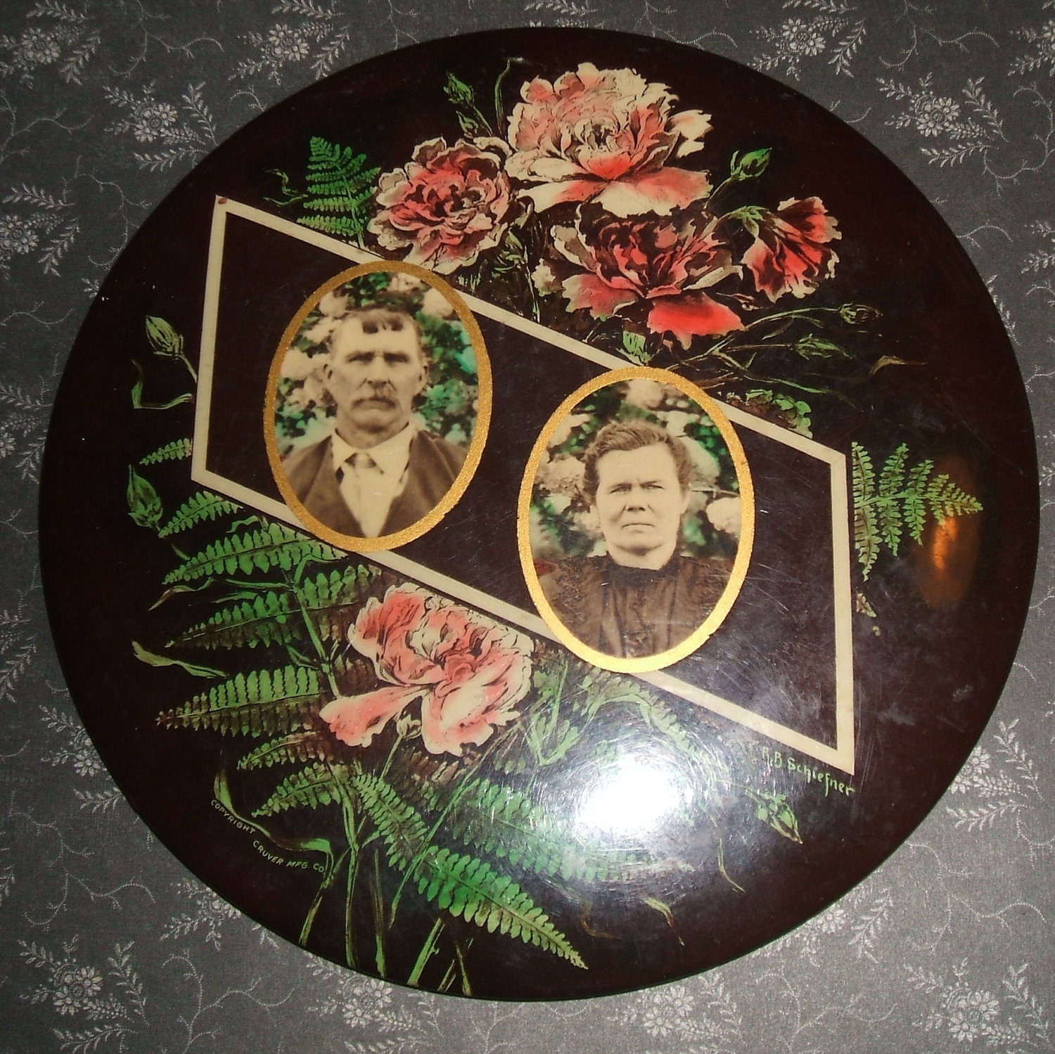 Vintage Photo on Celluloid Memento Mori Large Button Frame