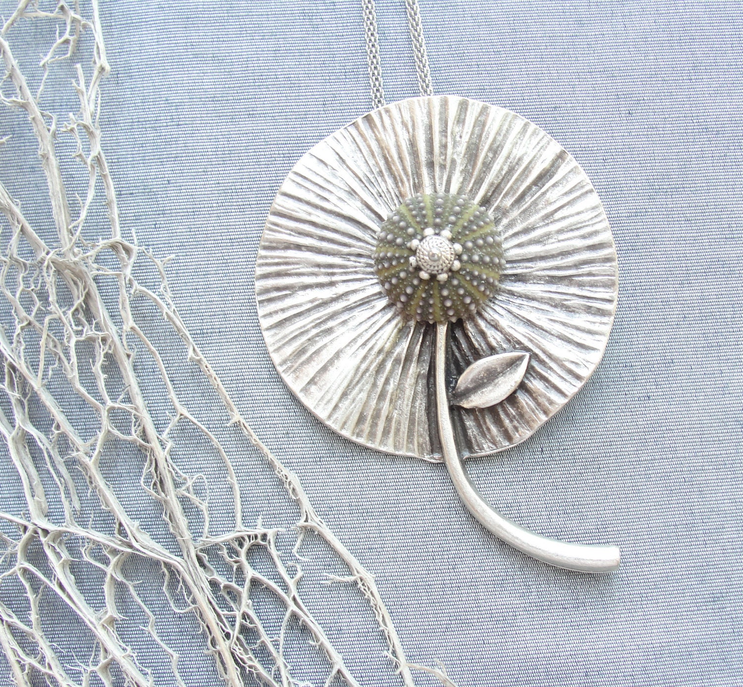 Sea Urchin Green Organic Flower Necklace