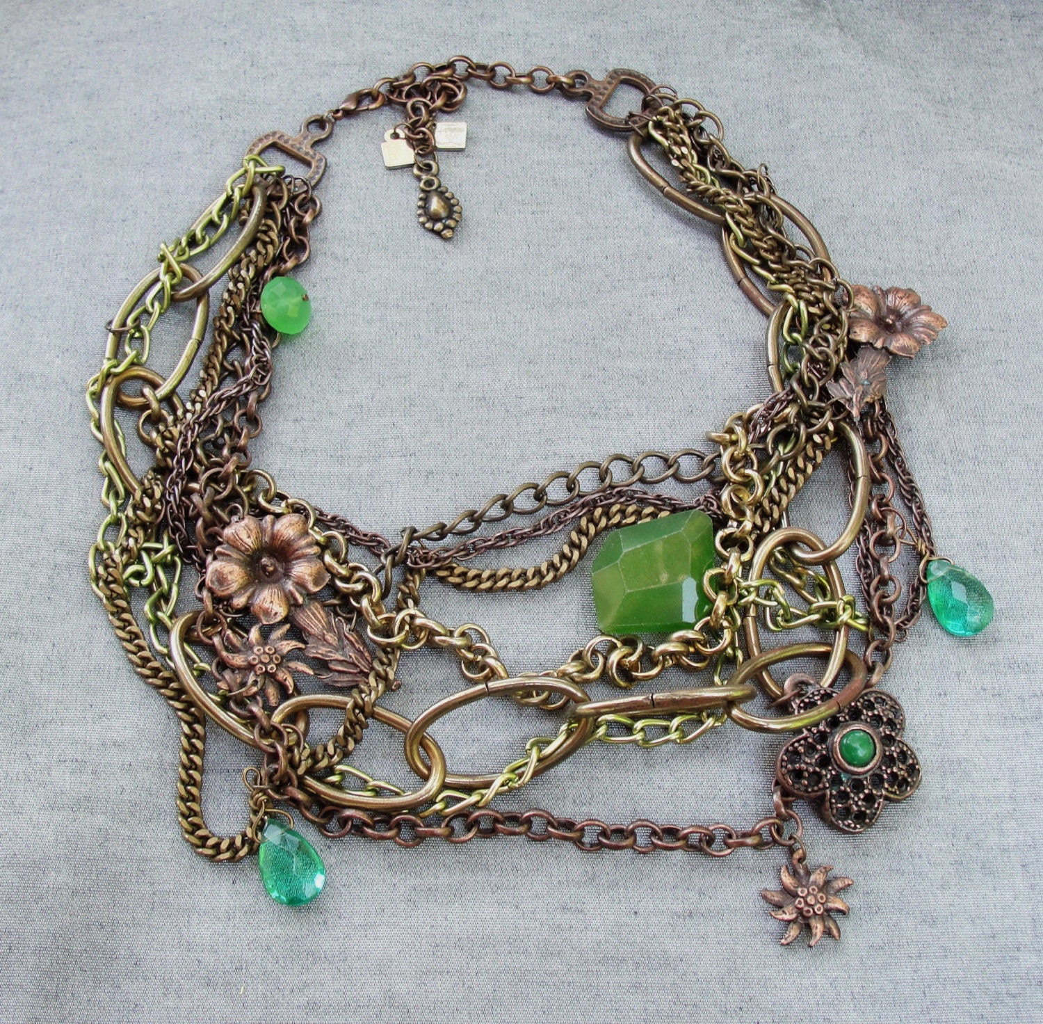 Chained Statement Necklace - Grass Green Meadows