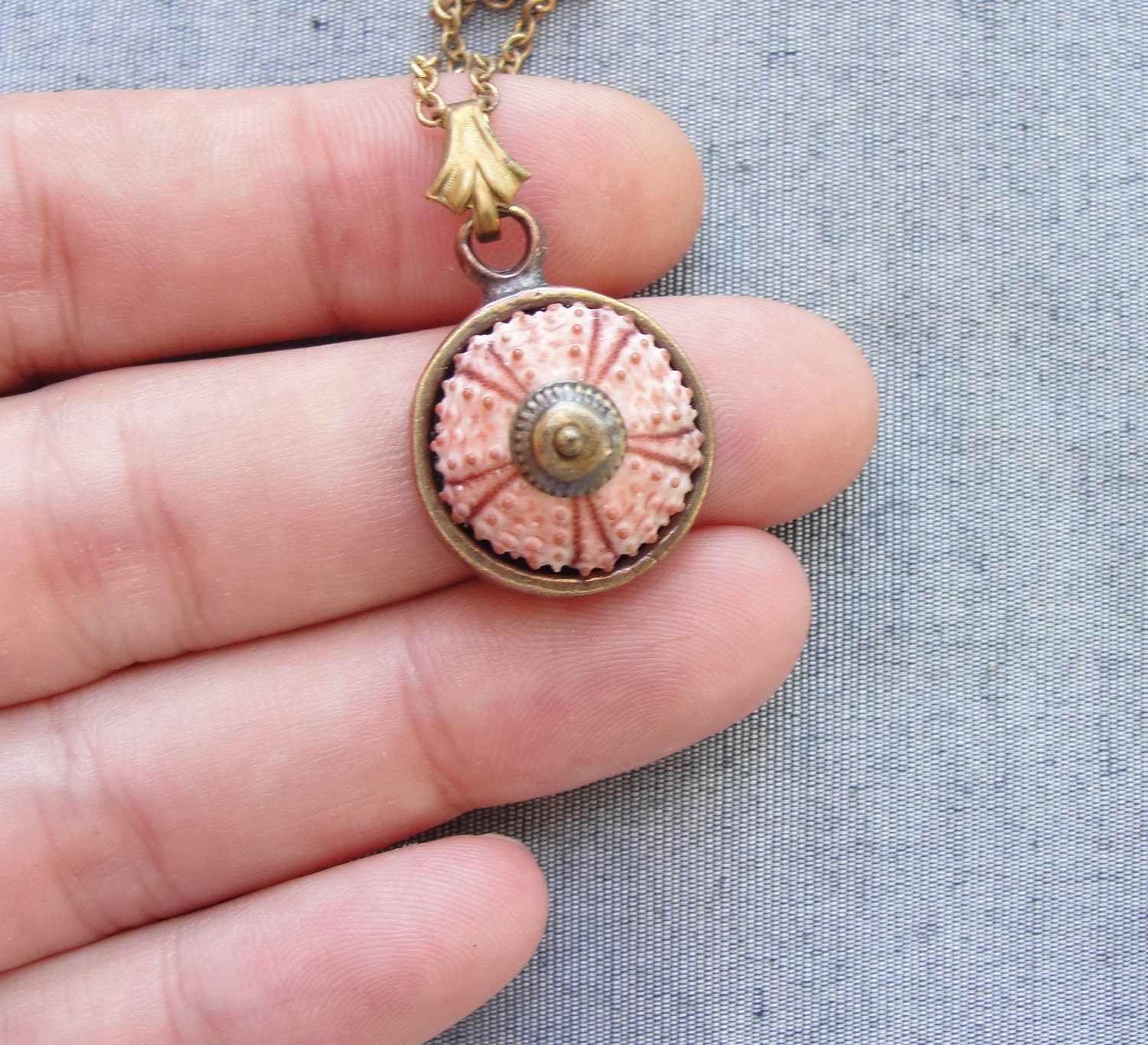 Sea Urchin Collection - Brass Pink Vintage style Necklace