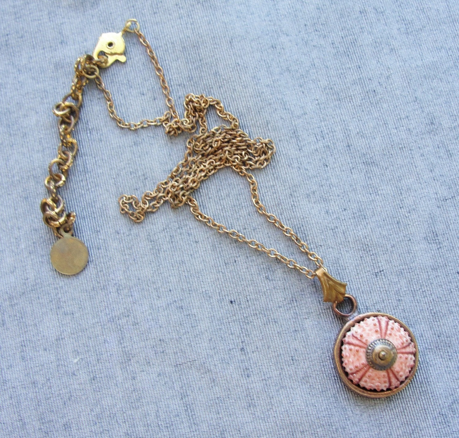 Sea Urchin Collection - Brass Pink Vintage style Necklace