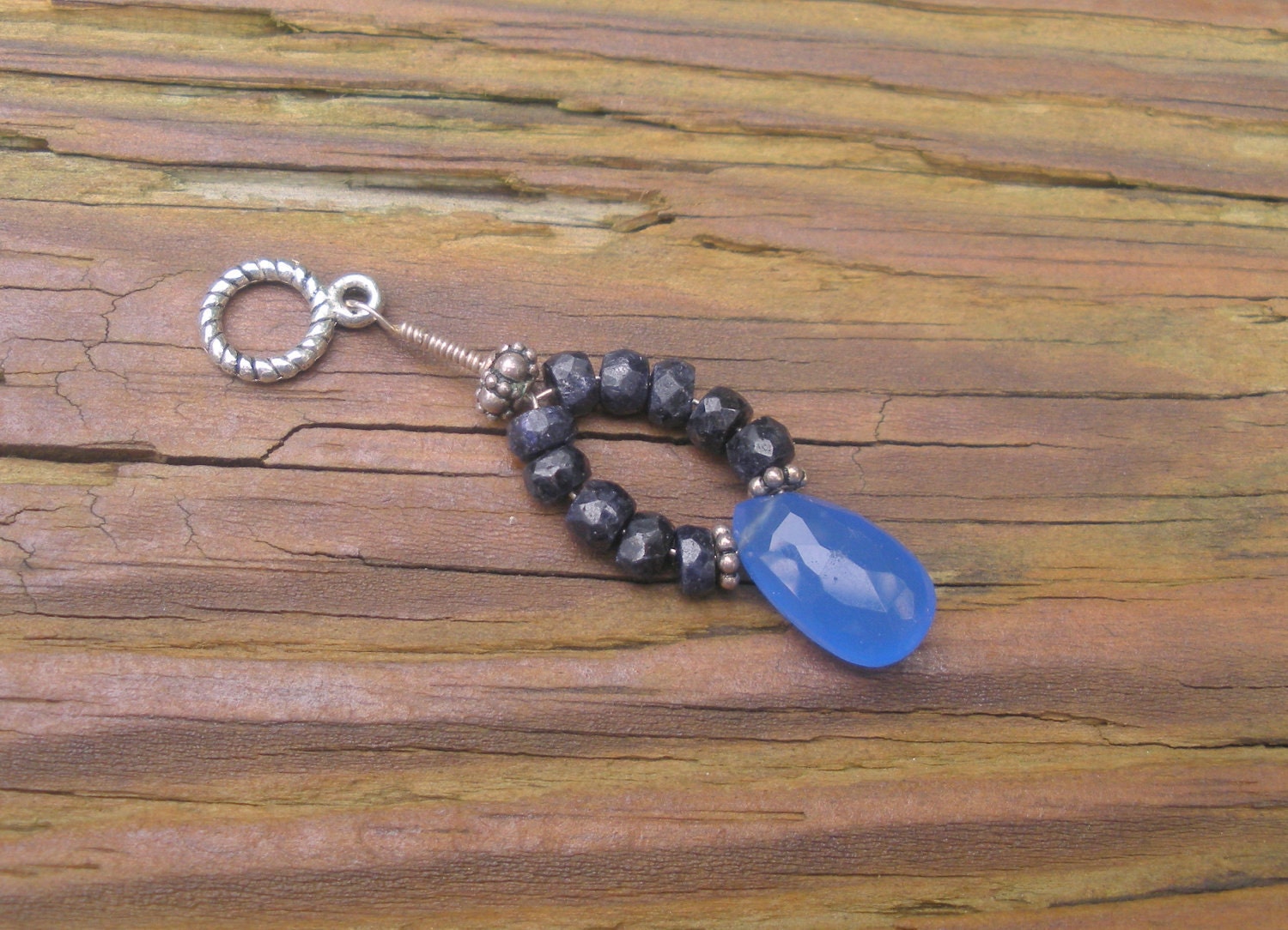AAA Blue Sapphire Blue Chalcedony unique designer pendant handmade/OOAK/cornsilk blue