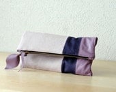Leather Clutch in Italian Leather and Lavander Linen - Indie Patchwork Series
