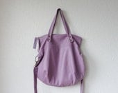 Leather Bag - Leather Hobo Bag - Leather Tote Bag with Folded Top  in Lavender Italian Leather