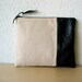 Leather Clutch in Black Italian Leather and Beige Linen - Indie Patchwork Series