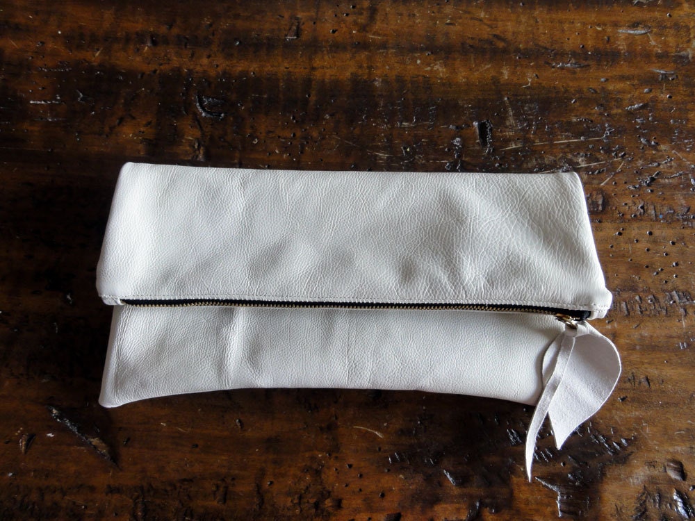 The Large Leather Clutch in White  Italian Leather - IPad Size Clutch