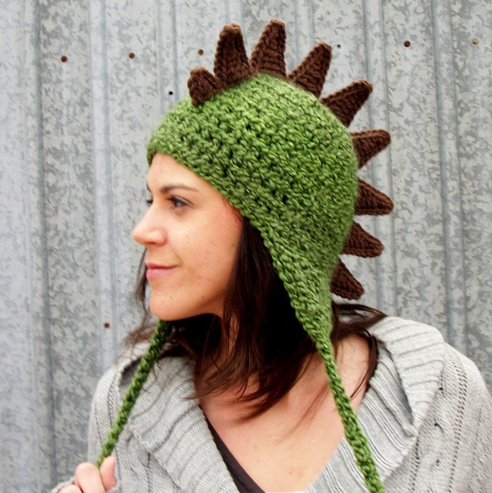 Dragon Hat in Olive Green - Dino Hat for Grown Ups, Cosplay Hat, Rawr