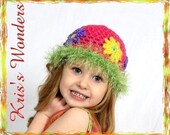 Crochet Hat Pattern Retro Daisy 2 toddler thru 7 yrs Pink Yellow Green Purple Permission to Sell Finished Product Instant Download No.22