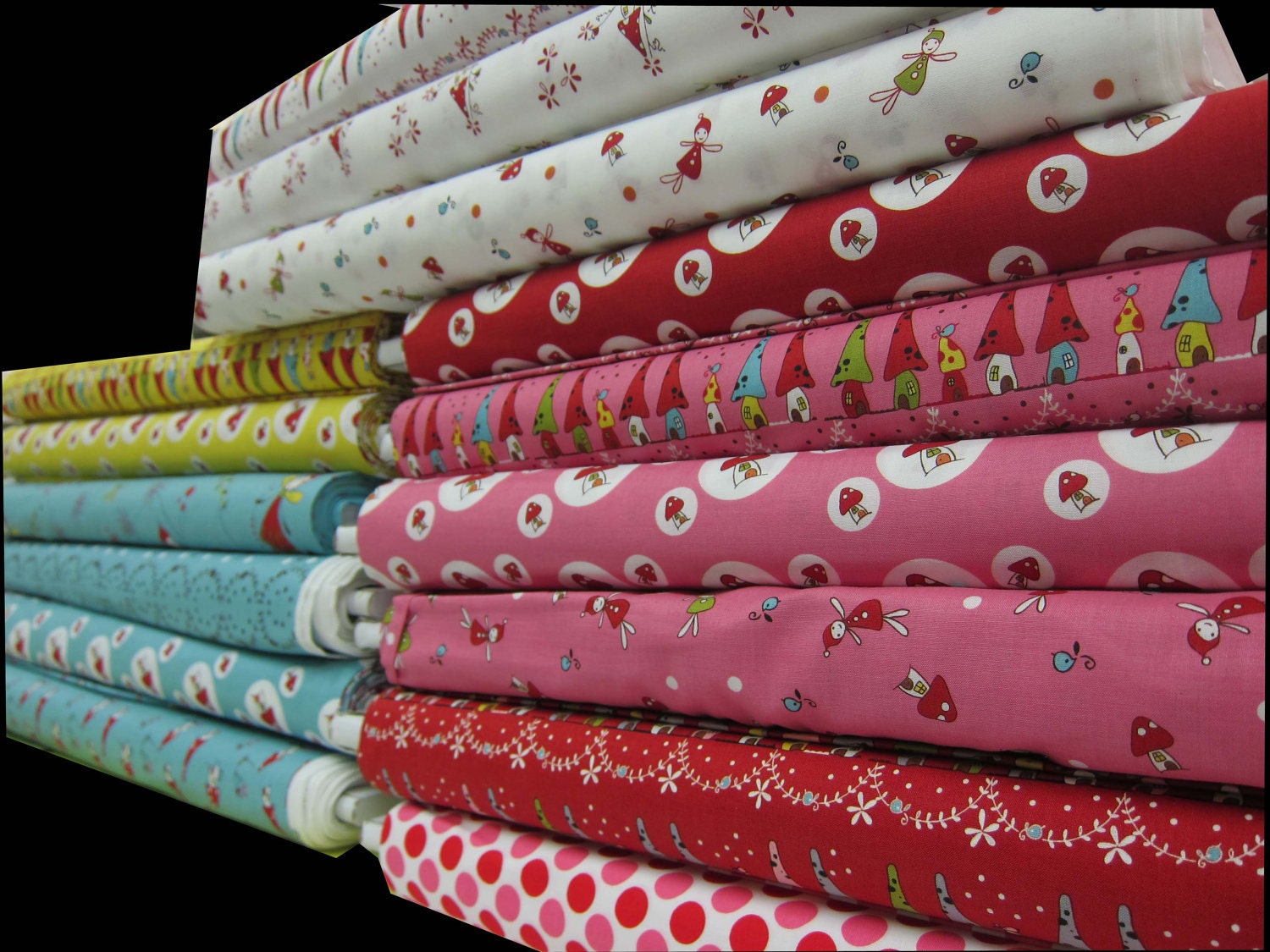 ONE YARD - LECIEN - Woodland by Natalie Lymer of Cinderberry Stitches - Aqua Turqouise Toadstool House Village Neighbors - Japanese Fabric