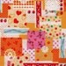 HALF YARD - Orange Zakka Patchwork - Lace Doiley, Deer, Ribbon, Strawberries, Tape, Toadstool, Bows - Cosmo Textile - Japanese Import