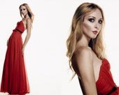 Scarlet Silk Hand Gathered Bustier Gown