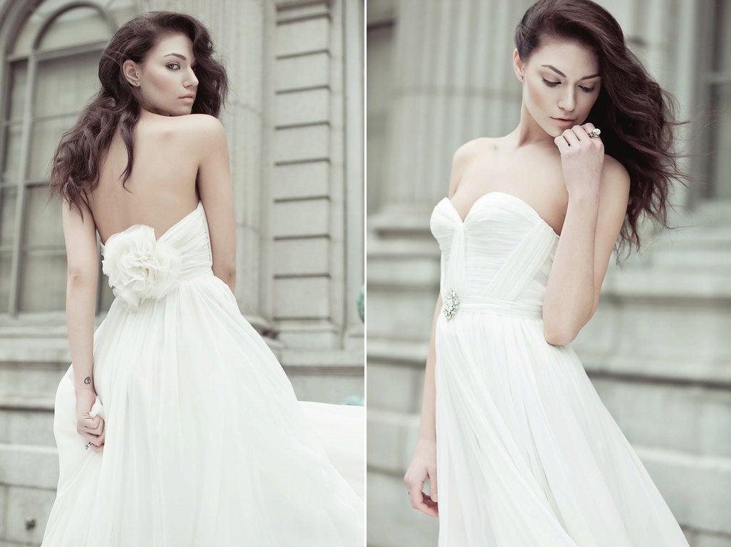 Natural White Annie Wedding Gown Silk Hand Gathered Bustier Gown