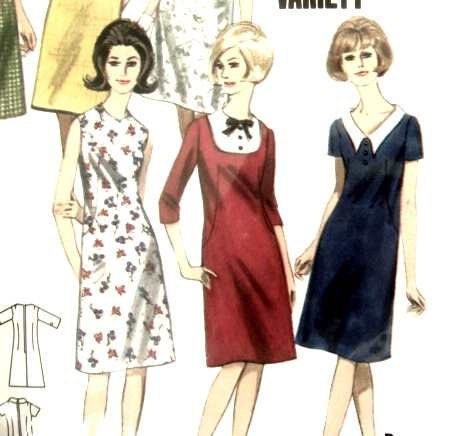 Vintage Sewing Pattern Butterick 4029 With 38 Bust Mod Skimmer Dress A Line Jewel V U Neckline or Collar