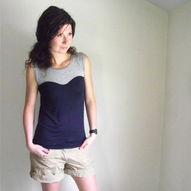 Navy Grey Oscillate Blouse / Sweetheart Tee / Tank / Tshirt / Womens / Bamboo Navy / Made to Order