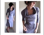 Organic Cotton Long Sleeve Cowl Dress - Grey Lavender  -  Made to Order