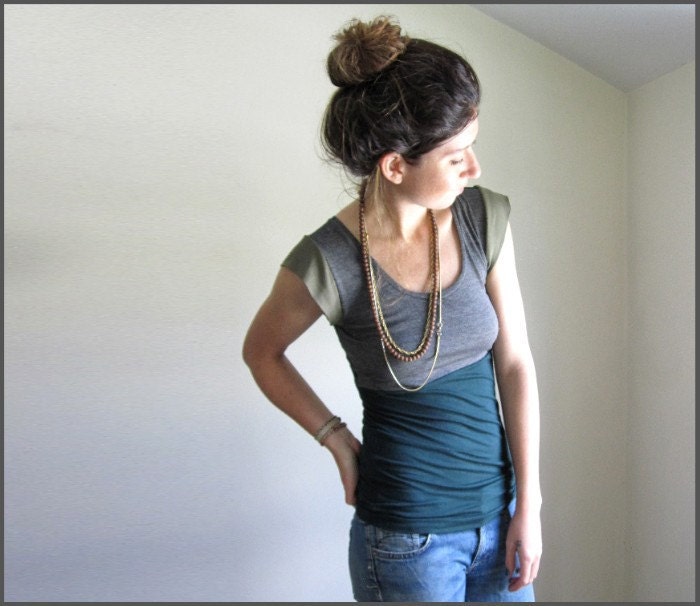 Reserved for Lucy - Subtle Dark Teal Color Block Top - Made to Order