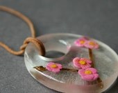 Cherry Blossom Resin Focal Pendant Necklace OOAK