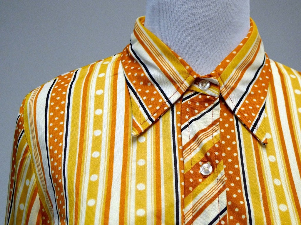 1970 vintage DOTS and STRIPES long sleeves shirt . large