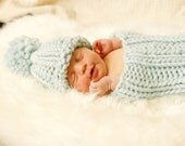 Newborn Ribbed Cocoon and Ribbed Super Pom Pom Hat knitting PATTERN - PDF format