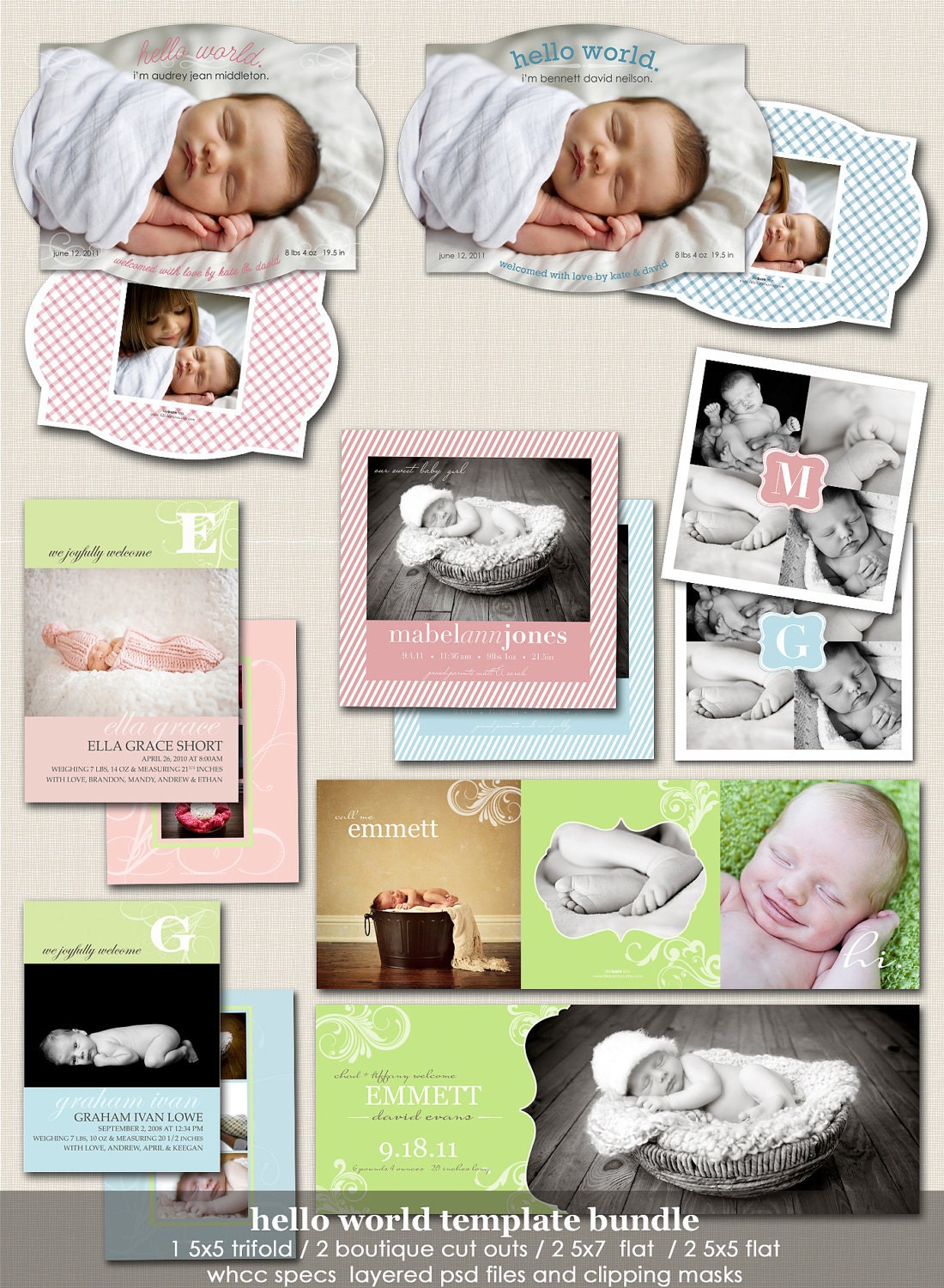 photoshop card templates for photographers - Hello World Birth Announcements