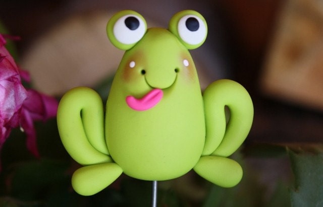 Polymer Clay Pot Garden Stake FROG