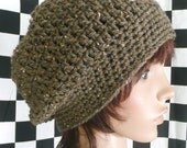 Long Slouchy Beanie Hat in Brown Barley Tweed - Unisex