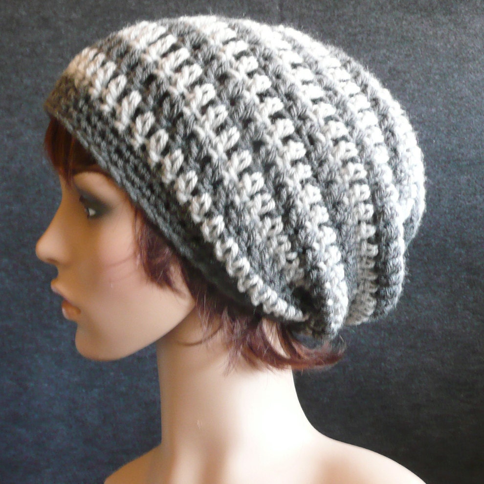 Newcastle Slouch in Gray Stripes - Crochet Unisex