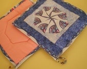 Set of 2 Kaleidoscope Potholders - Blue and Pink